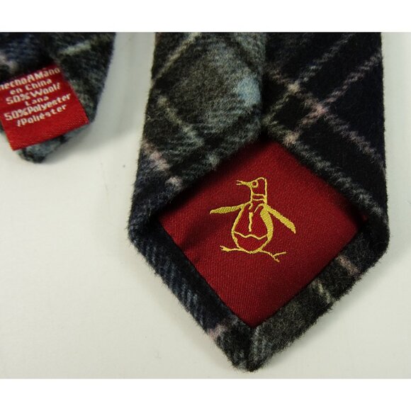 Penguin Wool Blend Plaid Tie Gray Blue Pink Necktie Slim 2 1/4in - Picture 7 of 8